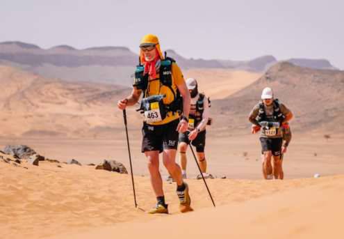 Cyril Blanchard, le seul participant du MDS sans guêtres, équipé en Gorilla